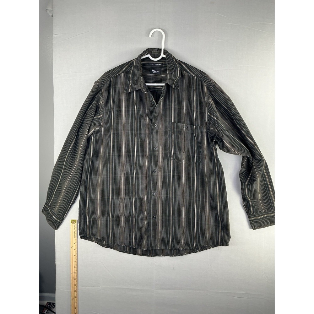 Haggar Mens Luxury Microfiber Striped Long Sleeve Button Up Shirt L